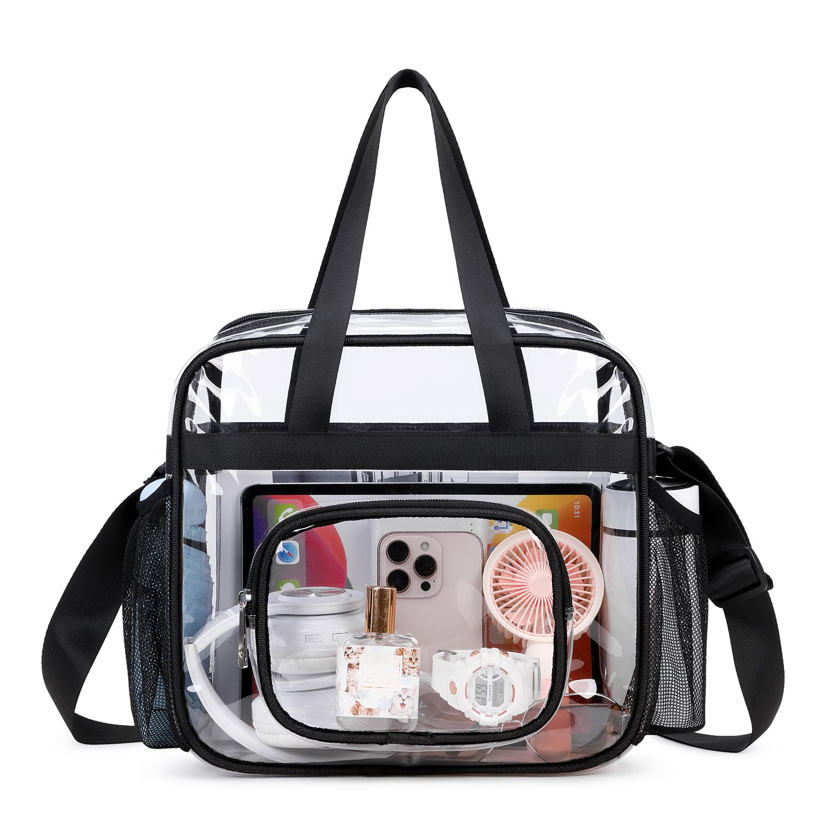 UEOE Clear Bags Stadium Approved,See Through Tote Bag+Shoulder Strap Large Transparent Bag