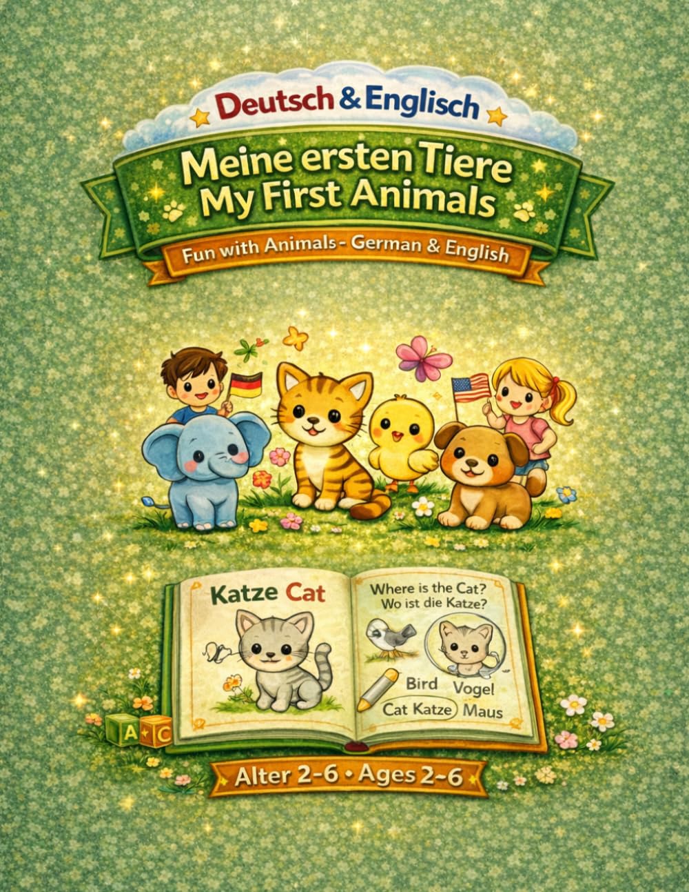 Mein erstes Deutsch-Englisch Lernbuch: Tiere: Spielerisch Englisch lernen für Kinder von 2-6 Jahren - Mit Bildern, einfachen Übungen und Rätseln für Vorschule & Kindergarten