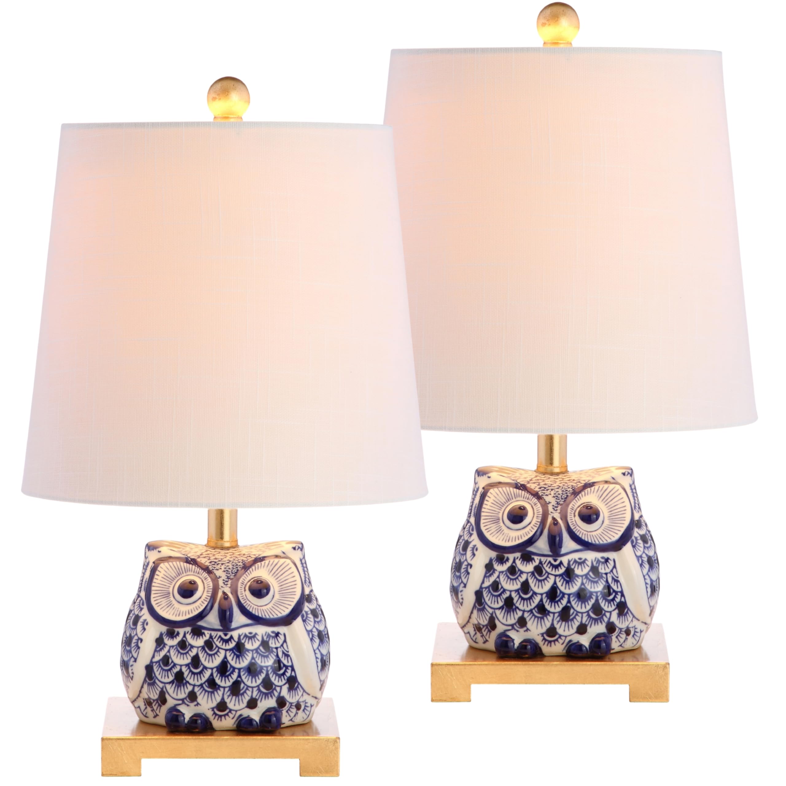JONATHAN Y Blue/White Ceramic Owl Mini Table Lamp