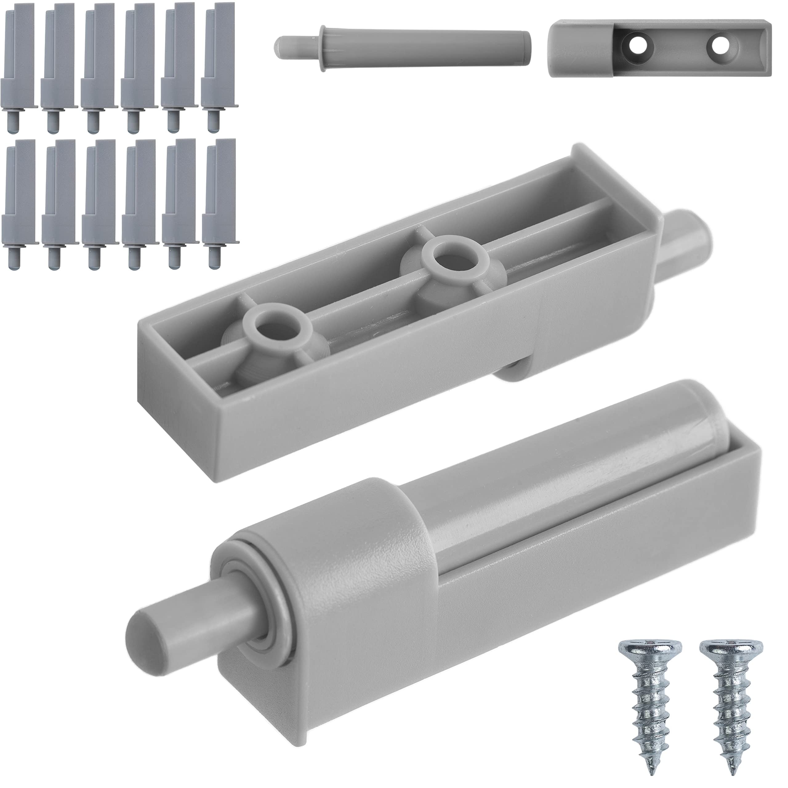 Stop Damper with Linear Adapter, 12 Pack, in Grey, Furniture Door Damper for retrofitting Soft-Close Cabinet Doors