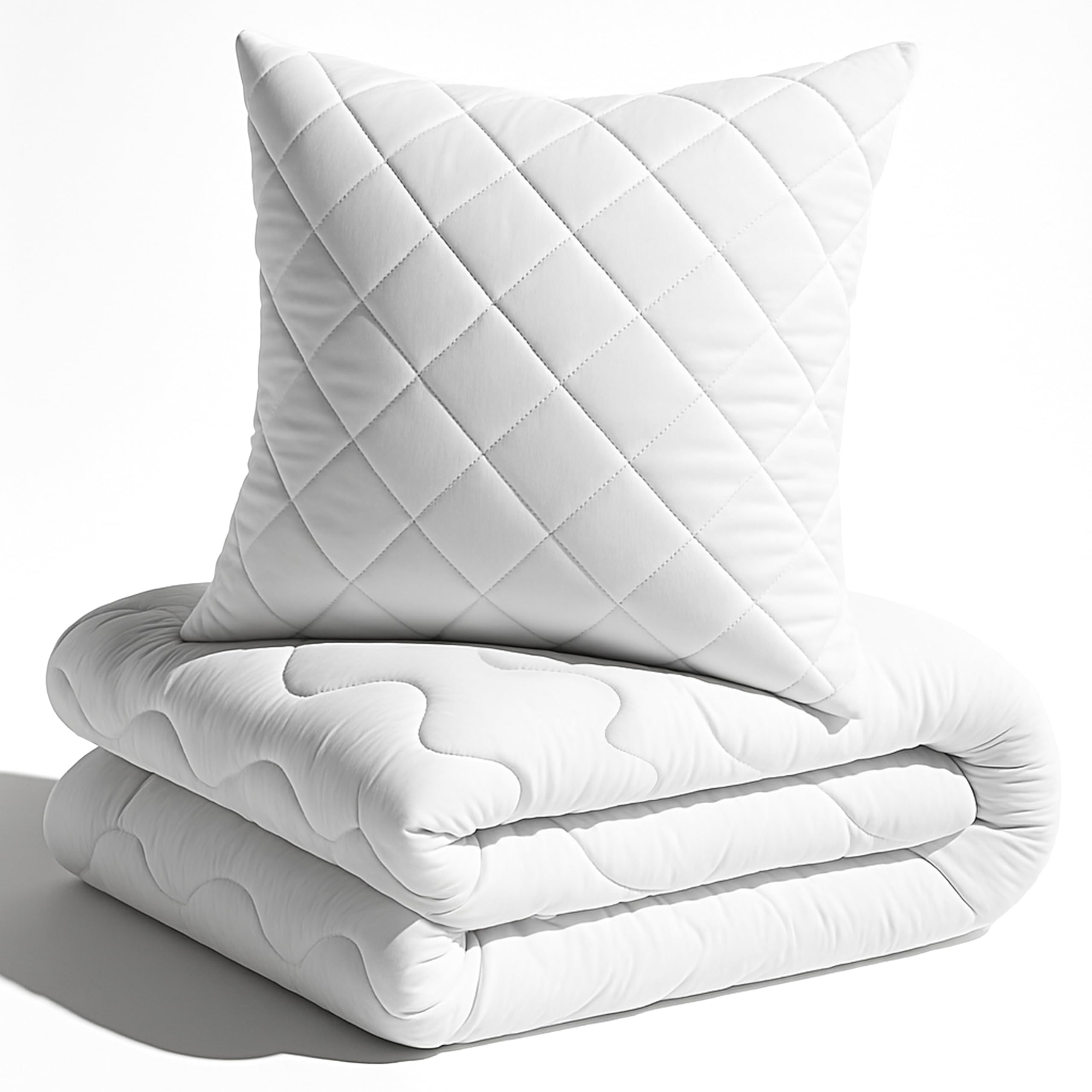 Gentle North Bettdecke 135x200 Set mit Kissen 80x80 - Ultrasoftes Bettenset bestehend aus atmungsaktiver Ganzjahresdecke & Kopfkissen - Ökotex Zertifiziert - Waschbar bis 60° - Weiß