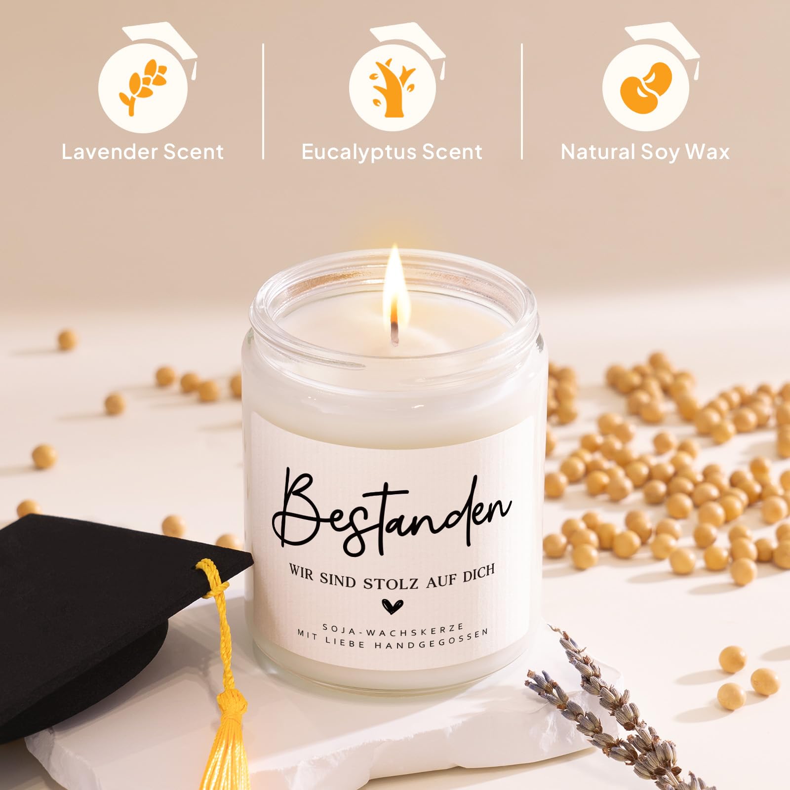 Bestandene Prüfung Geschenk, Duftkerze Master Bachelor Abschluss Geschenke, "Bestanden WIR SIND STOLZ AUF DICH", Prüfung Bestanden Geschenk für Schüler Führerschein, Abschlussgeschenk