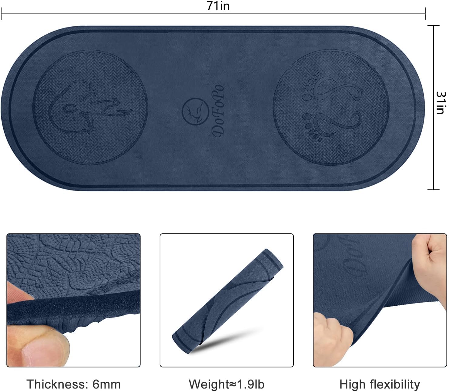 Jump Rope Mat 71"/63"x24" Larger Non-Slip Indoor Outdoor Exercise Fitness Mat, High-Density Workout Shock Absorption for Home Gym Flooring Concrete Jumping Rope