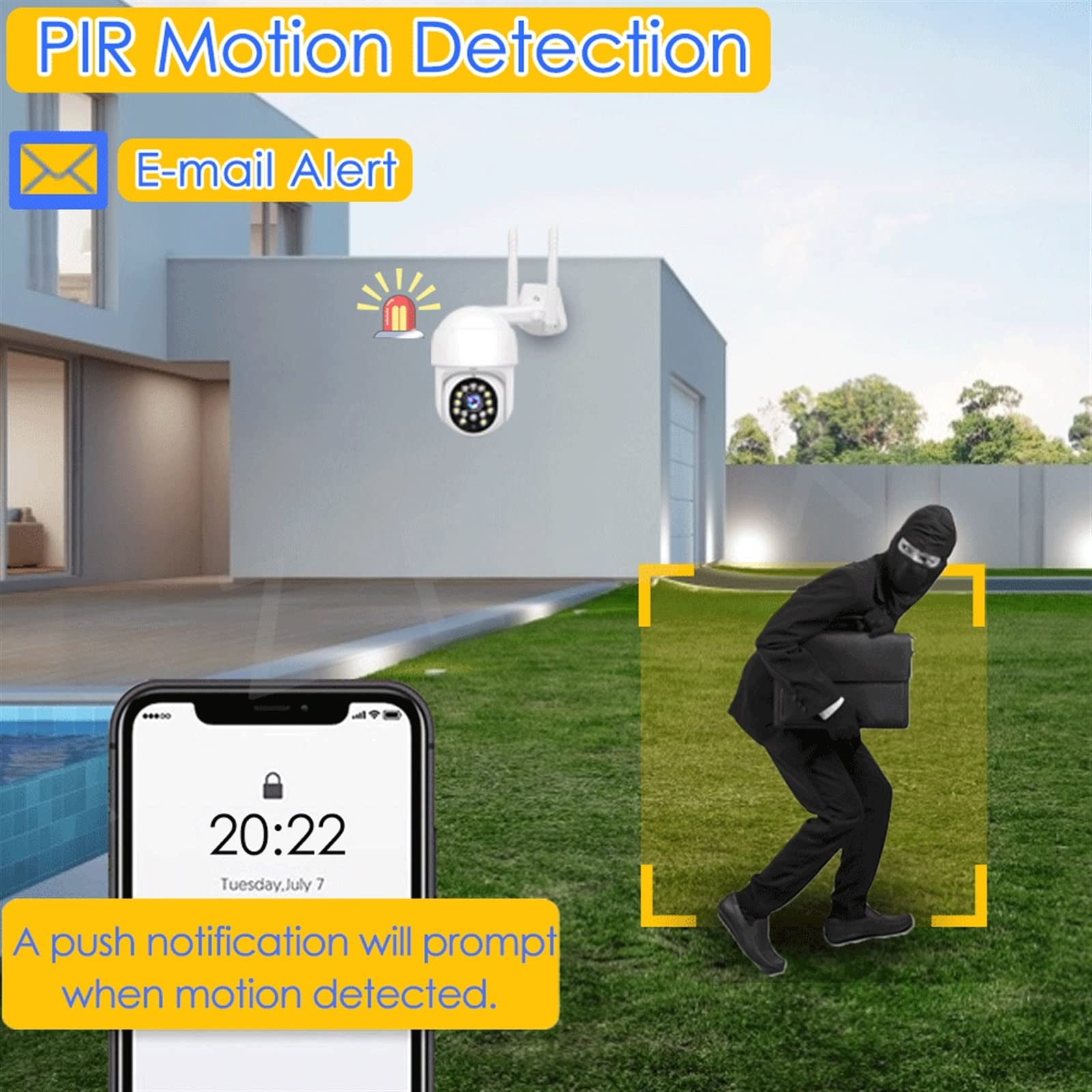 Kamera bezpieczeństwa, 5MP CCTV kamera IP bezpieczeństwa 1080P bezprzewodowa PTZ zewnętrzne automatyczne śledzenie 4X Zoom cyfrowy Mini monitorująca wideo zdalna(1080P Camera 32G SD)