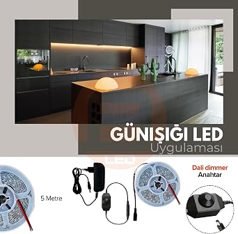 5 Meters Daylight Strip Led Flip Switch Plug Run Ready Set Adapter Included, On-Off, Brightness Adjustable, Kitchen, Countertop, Cabinet interior, Mirror, TV Unit Lighting [Energy Class A]