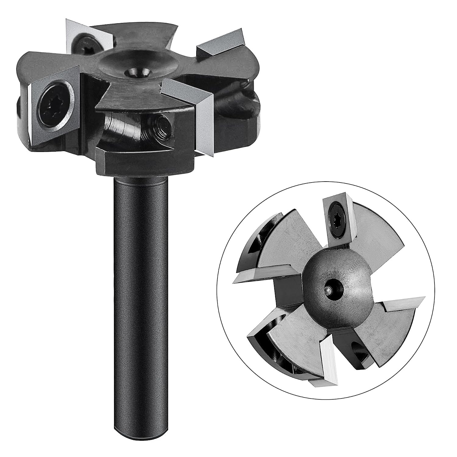 SpeTool Frez powierzchniowy Średnica trzpienia 8 mm Średnica cięcia 40 mm Frez spłaszczający 4 wkładki z węglika wolframu Frez Planowanie CNC Spoilboard Surfacing Frez do poziomowania drewna