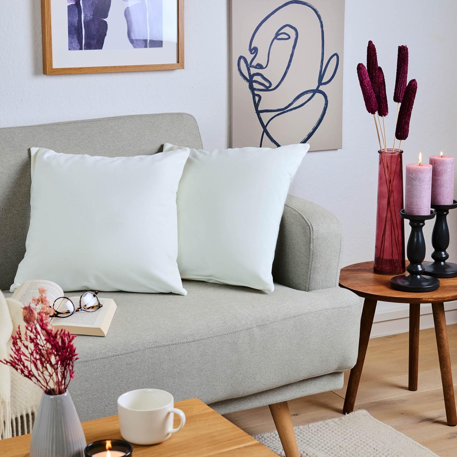 Blumtal Set di 2 Federe Cuscini Divano 60x60 cm in Velluto, con Chiusura Lampo Invisibile, Eleganti Copricuscini Divano in Morbido Velluto,Taglia 60 x 60, Bianco