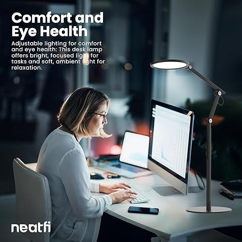 Miniatura 2 de Neatfi (Nuevo modelo) Lámpara de escritorio LED multifuncional, 3 modos de luz, 5 niveles de brillo, 3100-6400K, luz de zoom, luz de cámara web,