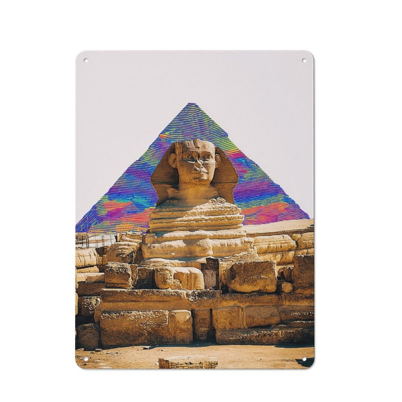 Junmoney Colorful Pyramid Sphinx Statue Retro Vintage Metal Sign 40X30cm, Small Space Decor For Hallway, Home Bar, Garage Or Study