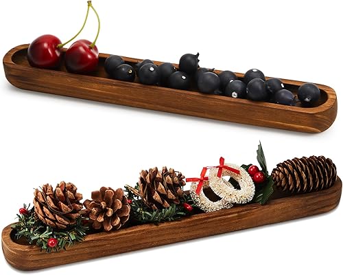 Miniatura 8 de Thyle Juego de 8 cuencos de madera decorativos de 12 x 1.8 x 1 pulgadas, bandejas de madera largas rústicas, cuencos de madera decorativos, bandejas