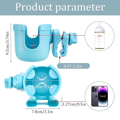 Miniatura 2 de Suranew Portavasos ajustable para cochecito con soporte para teléfono para cochecito de bebé para miembros de la familia, azul cielo