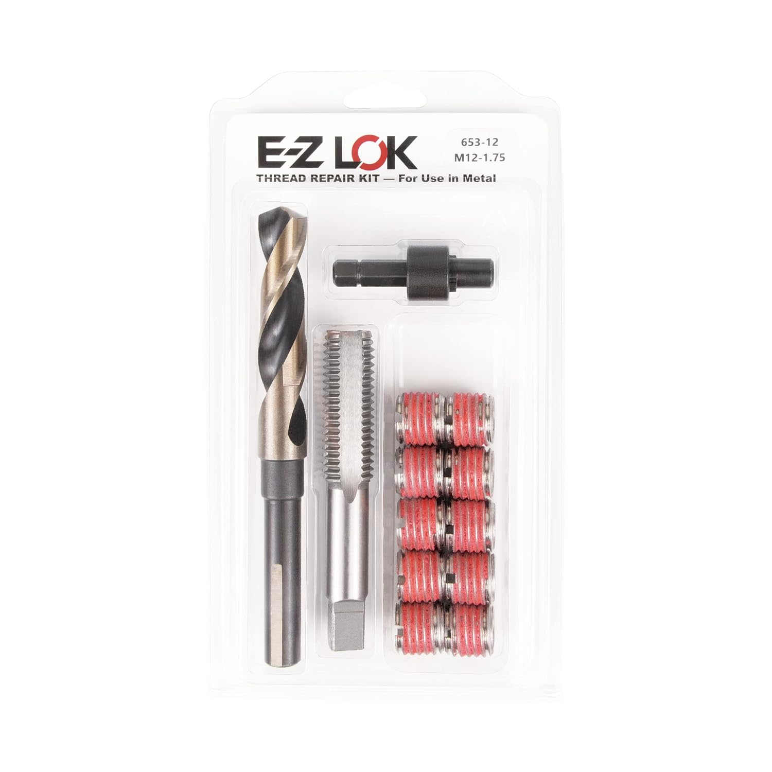 E-Z LOK Metal Thread Repair Kit Tool and Stainless Steel Threaded Inserts Standard Wall M12-1.75 x 3/4-10