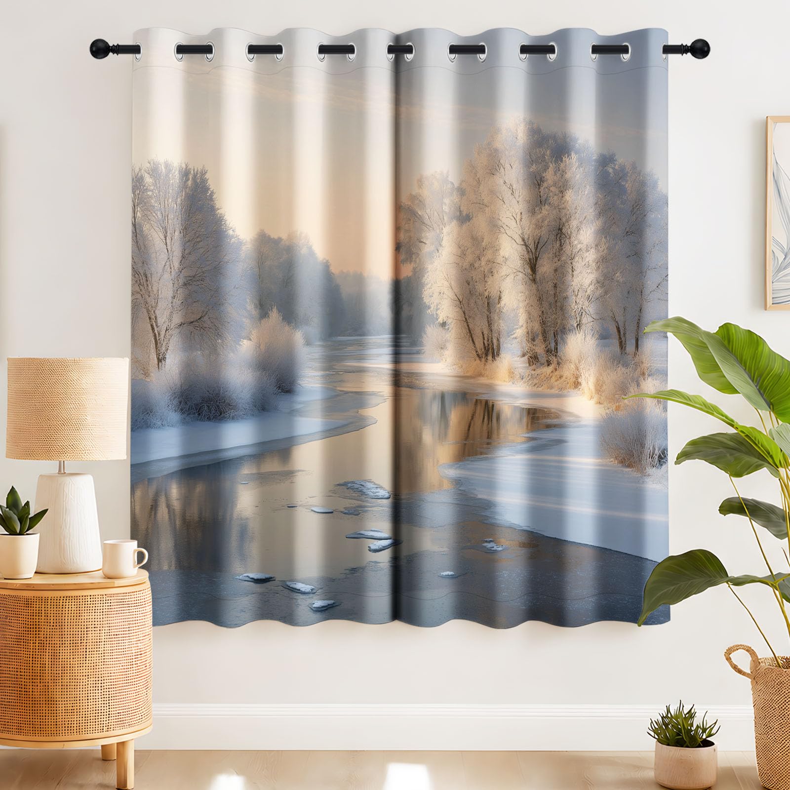 Générique Fajne zasłony z naturalnym wzorem, 140 x 260 cm Zestaw 2 zasłon zaciemniających na plażę z krajobrazem, termiczne, z oczkami, nieprzezroczyste, dekoracja sypialni, salonu, draperii okiennych
