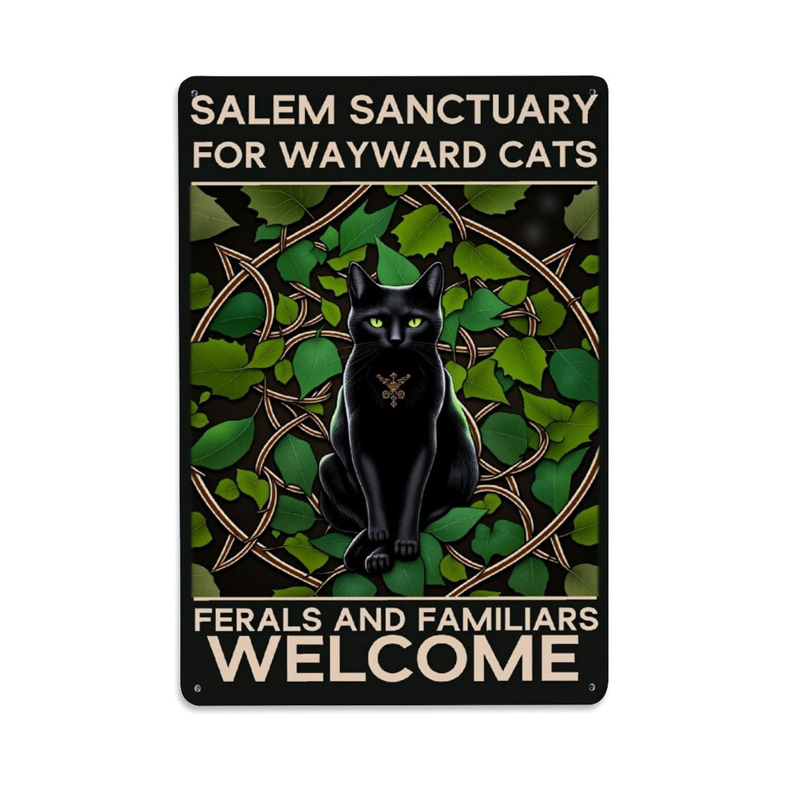 Black Cat Vine Pattern Retro Metal Tin Sign, Vintage Decor Art Poster for Bar, Home, Man Cave, Kitchen, Laundry Room Gift 8x12Inch