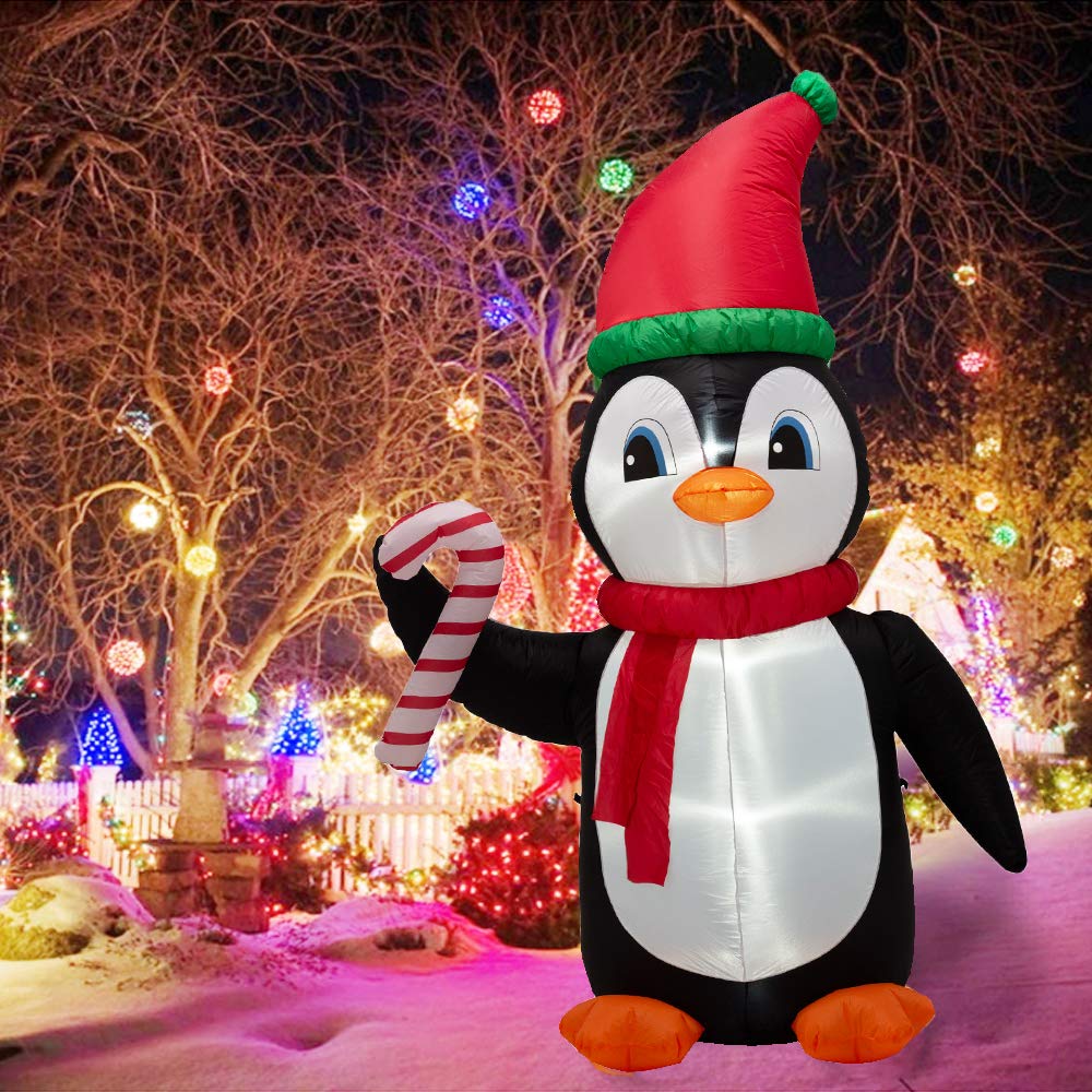 Photo 1 of 8 Feet Lighted Inflatable Penguin Decor for Christmas, Party, Indoor, Outdoor, Yard, Garden, Lawn - Holiday Blow Up Big Animal Decoration Cute Penguin