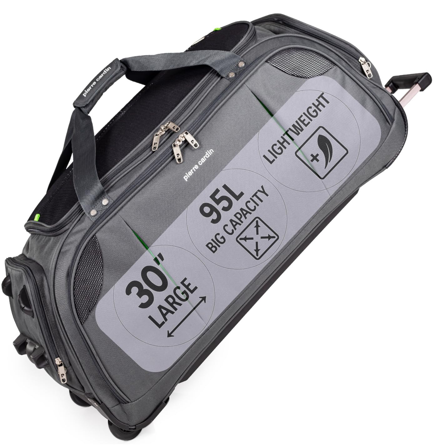 Bolsa de Lona con Ruedas Grande y Ligera Pierre Cardin, con Ruedas Estilo Scooter probadas a presión, opción de Carrito de Arrastre, Bolsa Deportiva de Viaje CL769 (Large 30", Gris)