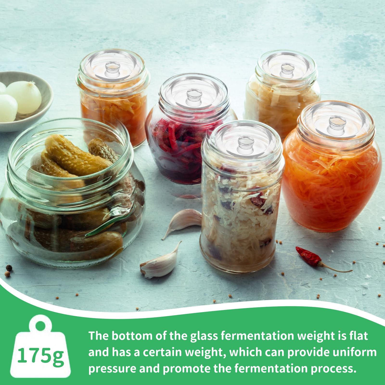 Pesos de Fermentación de Vidrio 7cm, Juego de 4 Piezas con Mangos Ranurados para Chucrut, Kimchi, Encurtidos