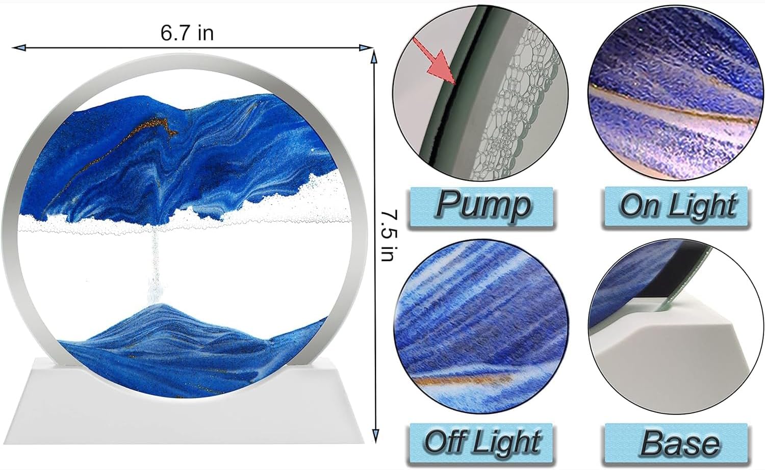 rysnwsu Moving Sand Art Picture w/Decor Lamp, 3D Dynamic Sand Art Liquid Motion-Round Glass 3D Deep Sea Sandscape in Motion Display Flowing Sand Frame w/Light Relaxing Desktop Home Decor (Red)