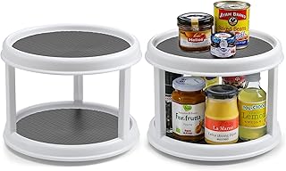 2 Set, 2 Tier 10" Turntable Lazy Susan Organizers for Cabinet, Rotating Spice Rack Spinner - Pantry, Medicine Organization and Storage, Kitchen, Fridge, Bathroom, Vanity Countertop Spinning Organizing