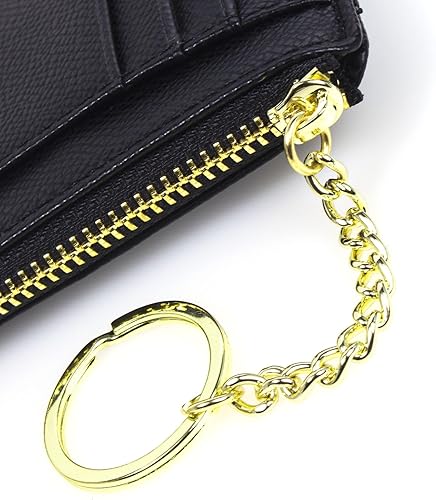 Miniatura 6 de Tarjetero delgado con bloqueo RFID, billetera de bolsillo pequeño, con cremallera Keychian para monedero, monedero y tarjetero para mujeres y hombres
