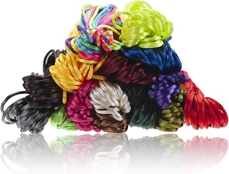 2.5mm Nylon Rattail Satin Cord Silk String Kumihimo Cord, 16 Bundles 175 Yards Chinese Knotting Cord Nylon Trim Cord for Crafts, Jewelry Making, Macrame, Braided Bracelet, Beading Necklace and Sewing