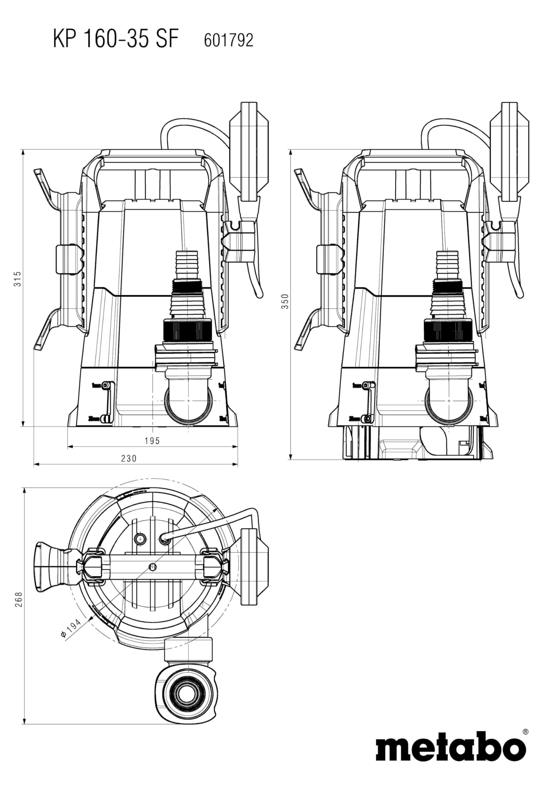 metabo Kombi‑Tauchpumpe KP 160‑35 SF - 500 W, 16.000 l/h, flachabsaugend bis 1 mm, Partikel bis 35 mm - Für Klar‑ & Schmutzwasser, Schwimmerschalter, Quick‑Anschluss, robustes Kunststoffgehäuse