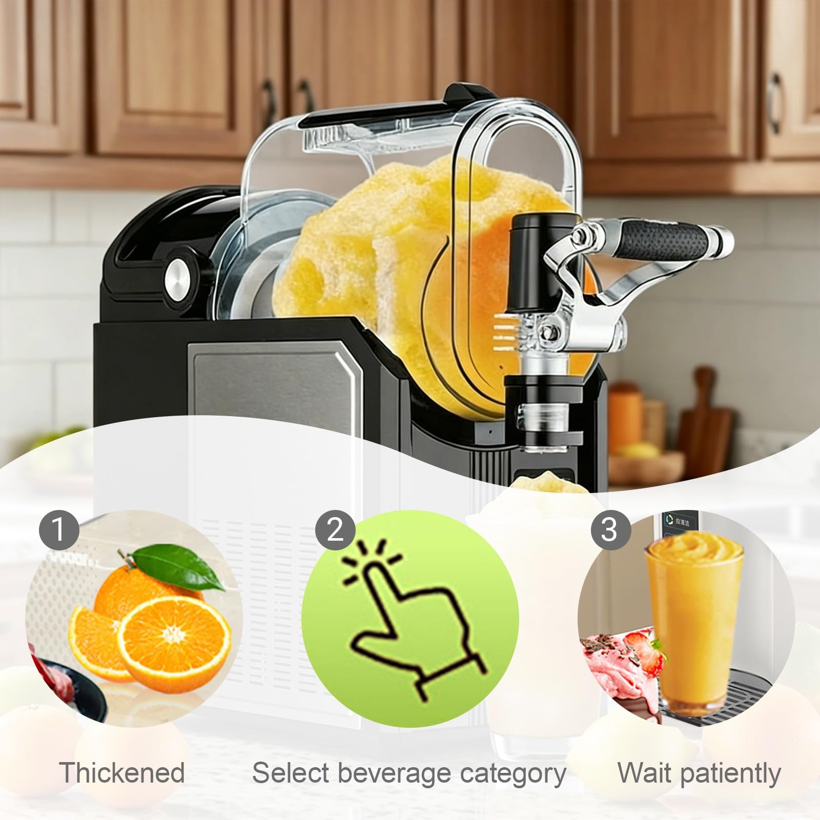 Máquina de Granizado Preparador de Bebidas Congeladas - Máquina de Slushie Comercial para Mostrador con Presets en Pantalla Táctil y Palanca de Dispensado, Depósito Transparente Grande 3 L
