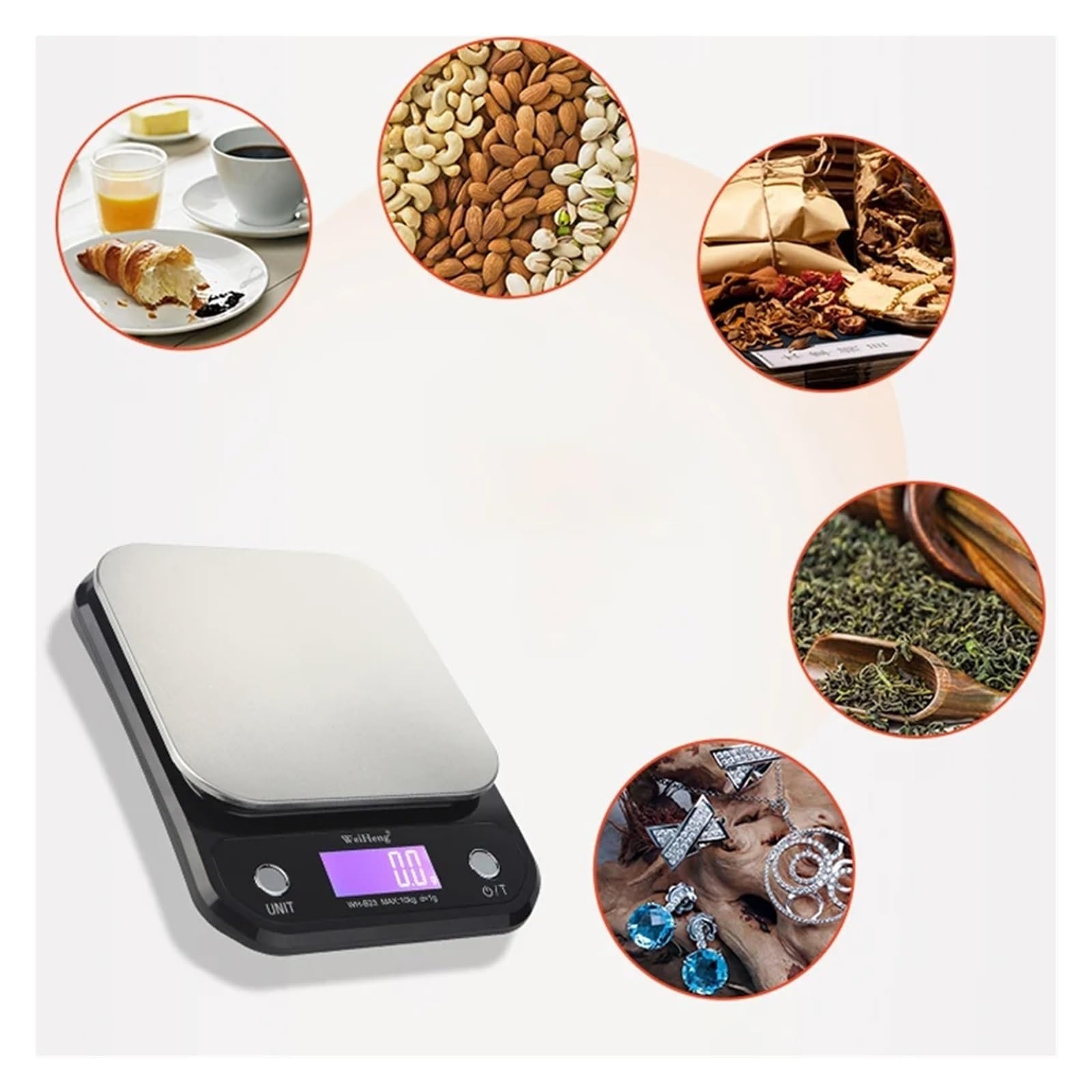 Báscula de cocina, Báscula De Cocina Digital 3/5/10 Kg, Acero Inoxidable, Portátil, For Alimentos, Con Pantalla LED, Electrónica, For Joyería Y Repostería,para hornear, café, joyería(3kg 0.1g)
