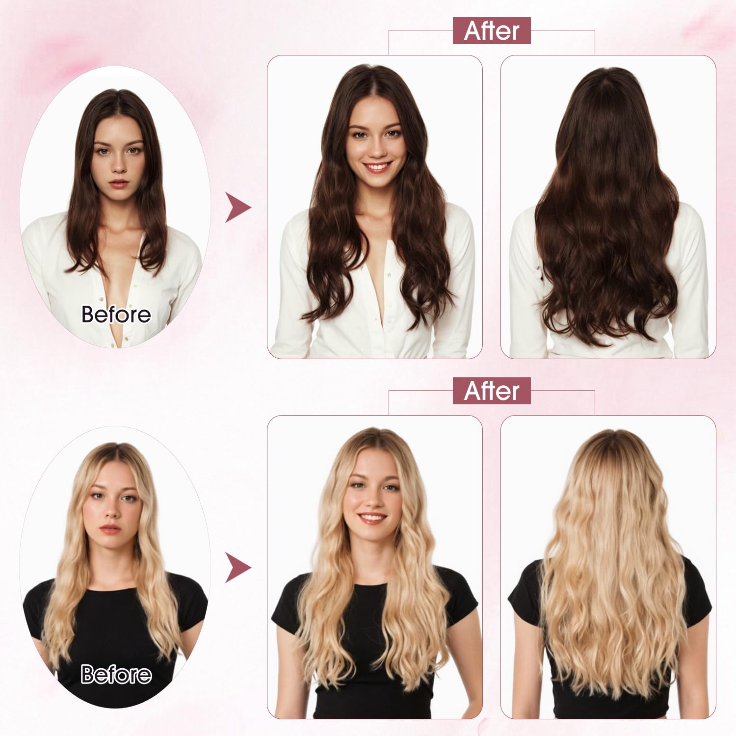 S-noilite Clip in Human Hair Extensions One Piece Burgundy 5 Clips 3/4 Full Head Clip on Remy Hair Extension For Women Lighter One-Piece Design Adding Hair Volume 20Inch 50g