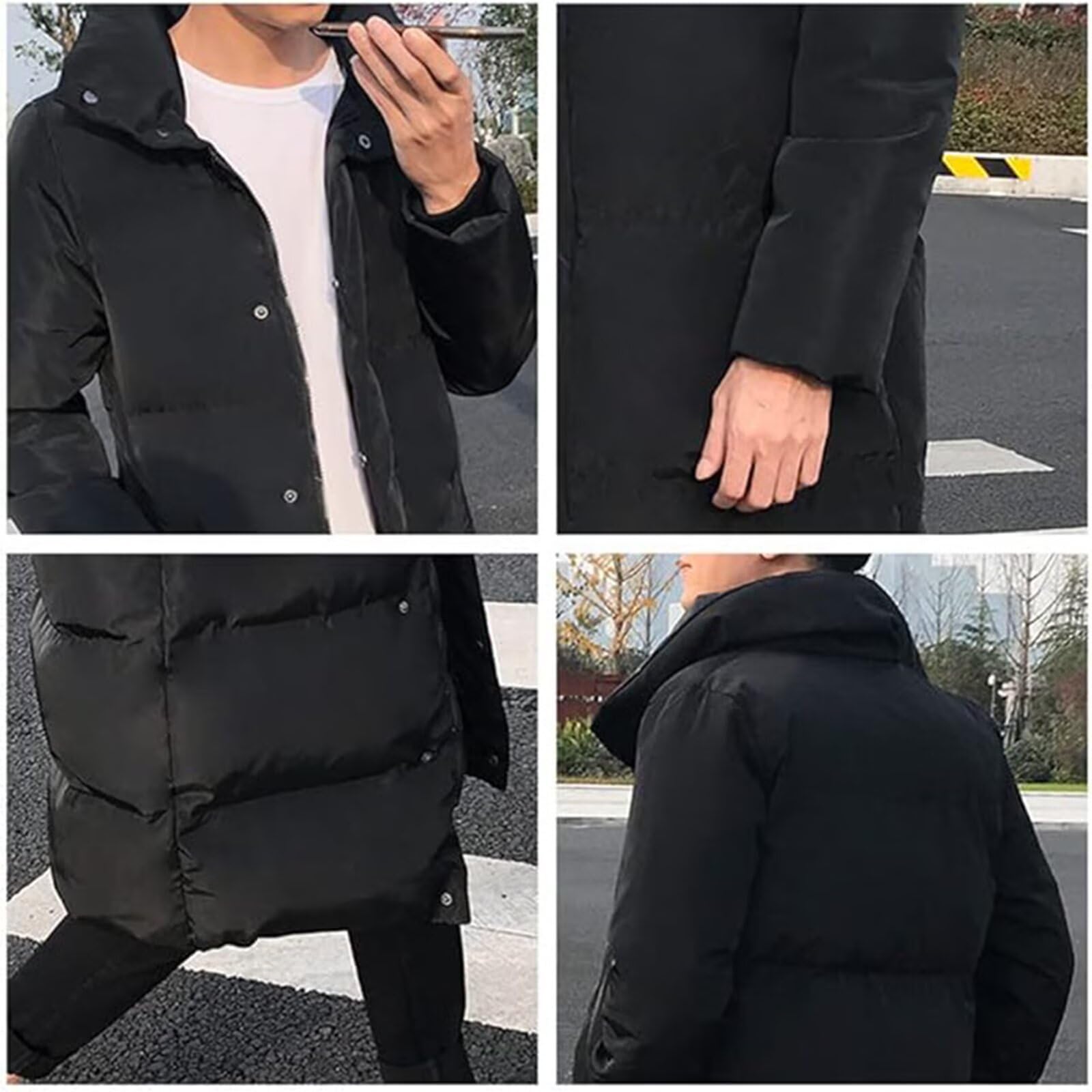 Hombre Largo Abajo Chaqueta Invierno Acolchada Cazadora Plumas Abrigo Parka Plus Size Negro