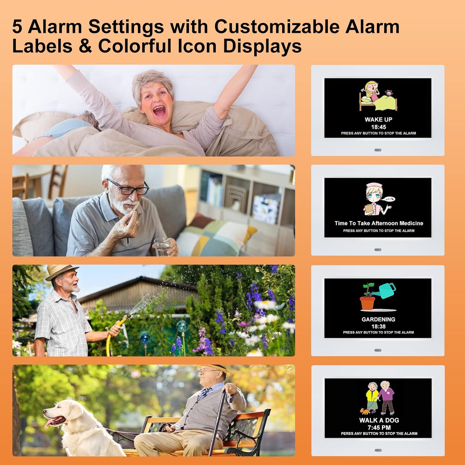 KASTISS Dementia Digital Clock for Seniors 7" Large Display Clock with Day and Date for Elderly Easy to Use 15 Alarms 5 Colors Auto Dimmable Alarm Clock for Bedroom Classroom Senior Gifts (White)