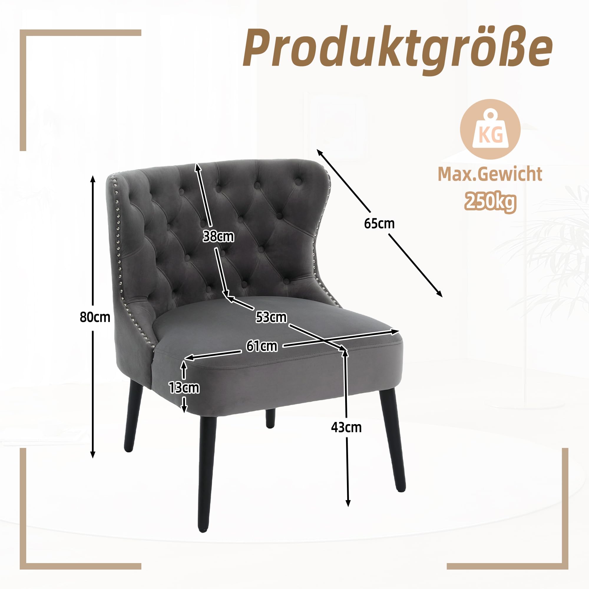 Silla de sofá con tira de botones de terciopelo y tamaño de puntos, diseño moderno sin brazo con remaches y patas de madera maciza para sala de estar, dormitorio.