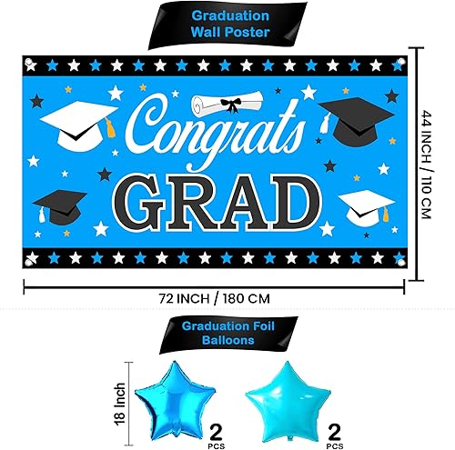 Miniatura 4 de KatchOn, Decoraciones de graduación azul para la clase de 2023, paquete de 43, decoración de globos azules 2023, pancarta de graduación de