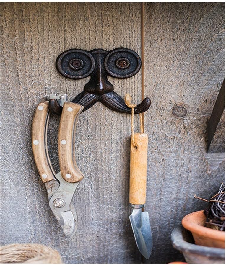 Vintage Cute Old Man with Long Mustache Design Home Garden Decor Cast Iron Wall Hook with Two Hangers