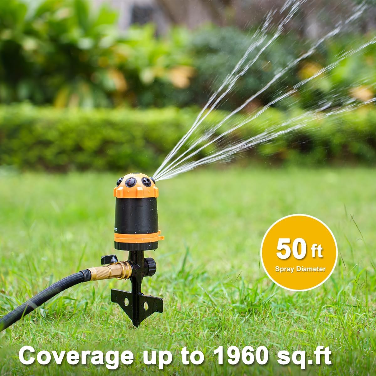 FANHAO Gear Drive Lawn Sprinkler with Metal Spike Base, 6-Pattern Heavy Duty Water Sprinkler System, Multi-Adjustable Irrigation Sprinkler for Large Yard Area Watering, Garden Plant and Flower Bed
