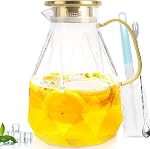 Glass Water Jug, Glass Pitcher with Lid 74OZ/2.2L Water Pitcher with Lid Handle, Juice Pitcher Jug, Carafe