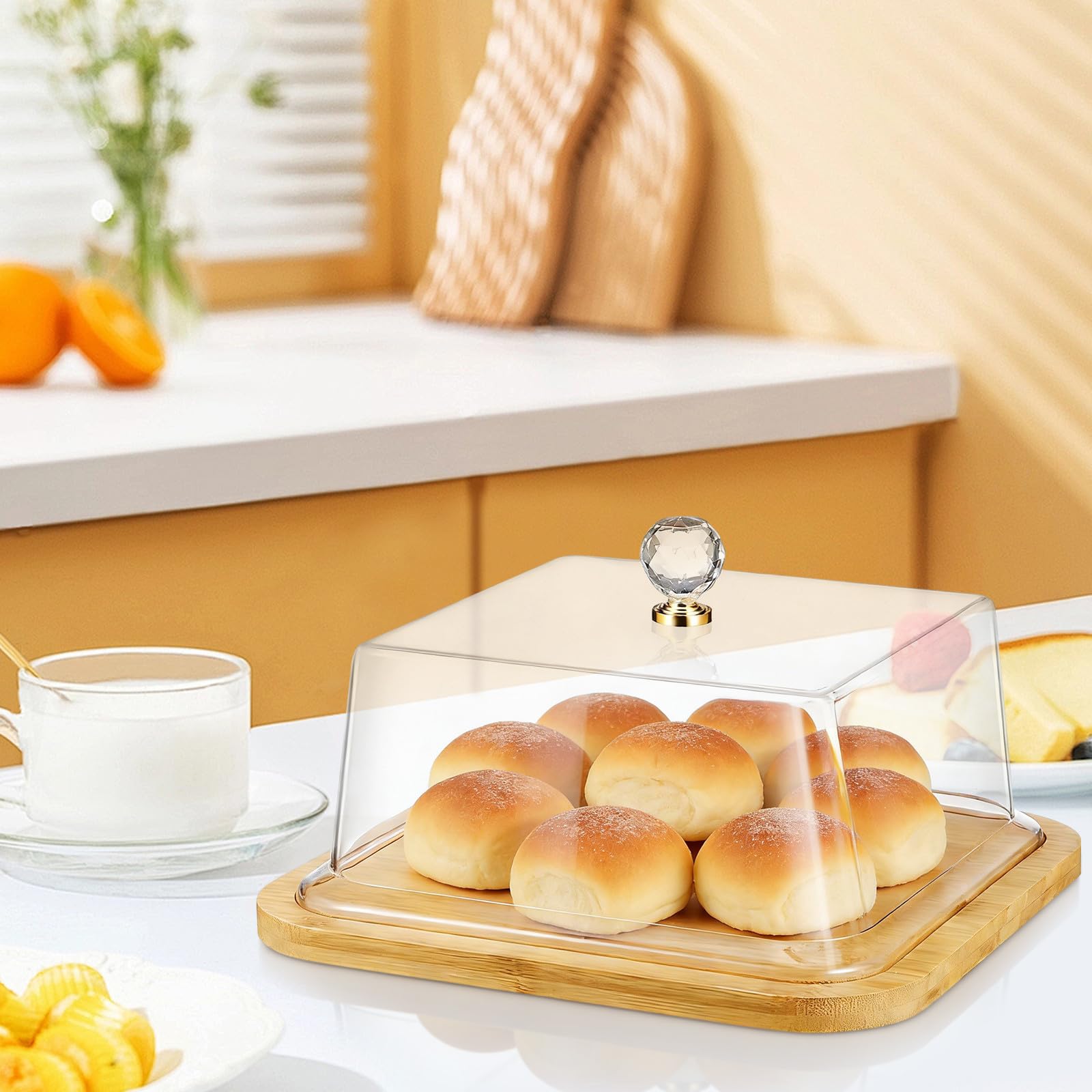 Expositor de pasteles de madera con cubierta transparente acrílica, bandeja para servir postres en eventos y hoteles
