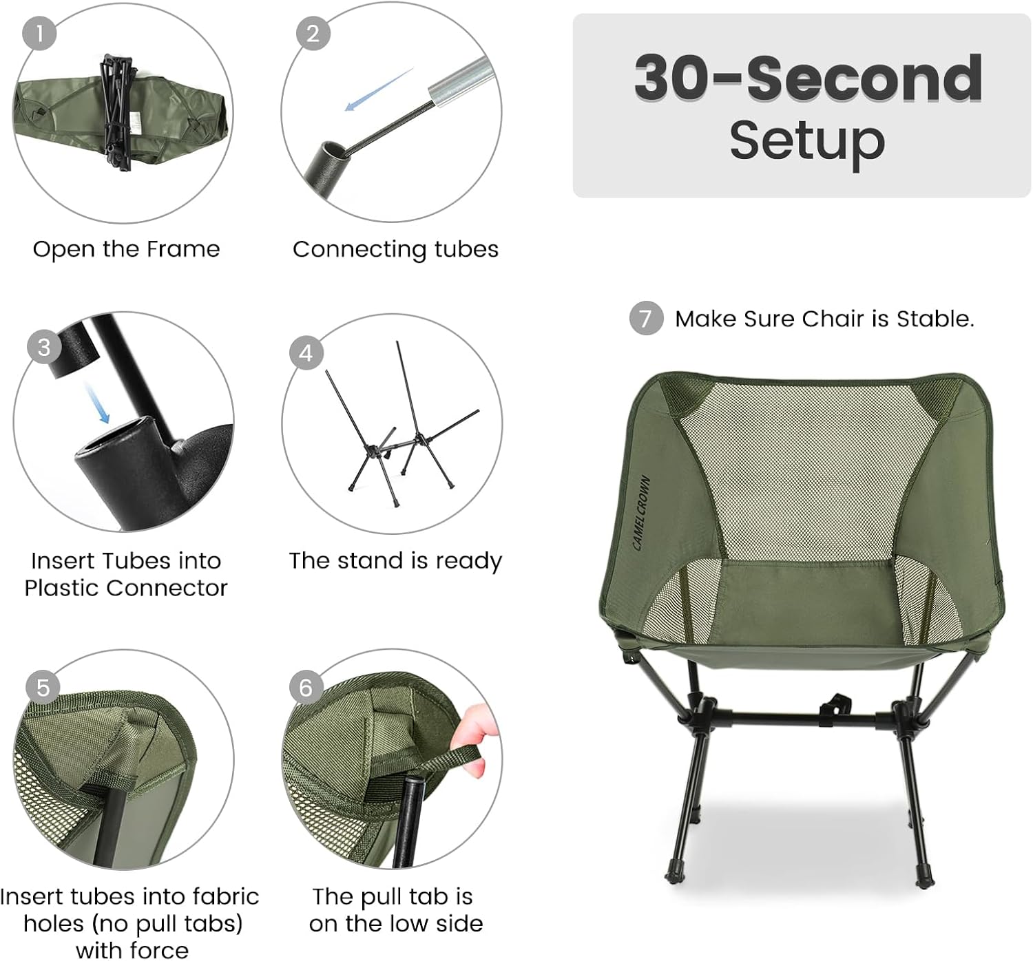 CAMEL CROWN Portable Camping Chair Lightweight Compact Folding Chair Mesh for Outdoor Camp Travel Beach Picnic Festival Hiking Backpacking Army Green - Image 6