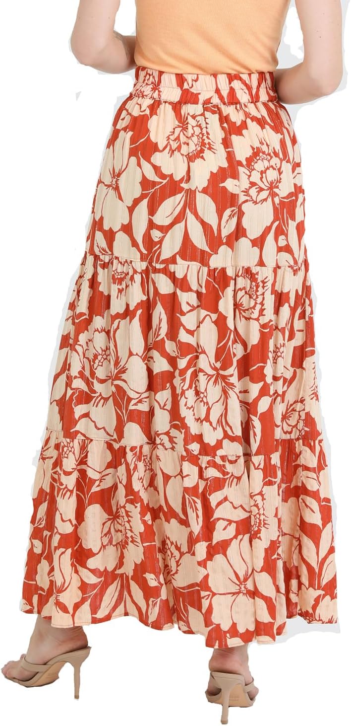 Angie Womens Women's Printed Maxi Tiered Skirt with Slit - Image 3