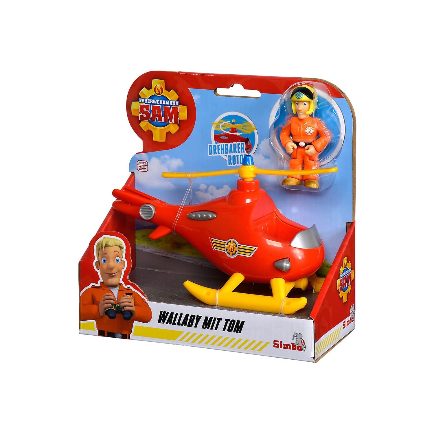 Simba 109252507038 Strażak Sam Helikopter Wallaby mini 16 cm, zabawka strażacka z figurką, zabawka z serialu, zabawa w strażaka, prezent dla dzieci w wieku od 3 lat, odpowiedni dla dziecięcych rączek