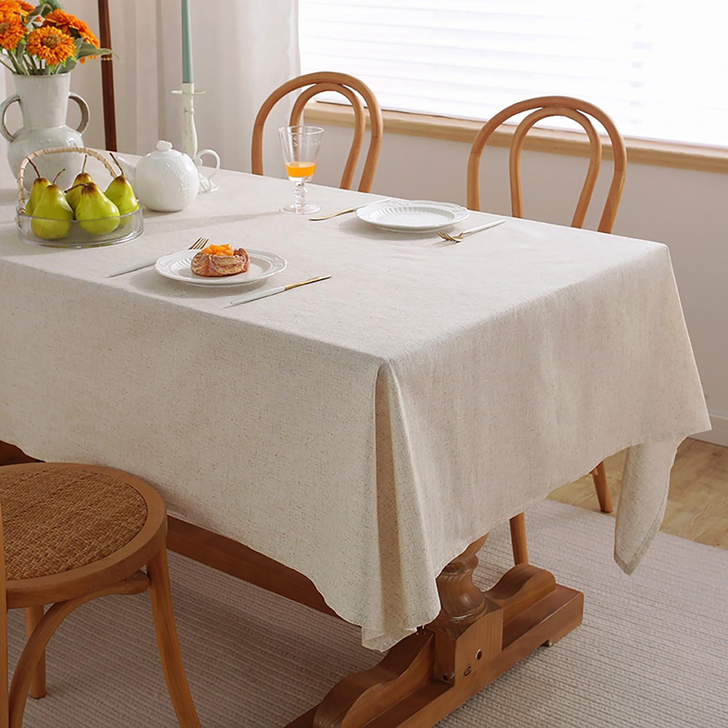 Mantel de lino texturizado, lavable, resistente a las manchas y sin arrugas, funda de tela decorativa para comedor, fiestas y camping (beige, 135 x 240 cm)