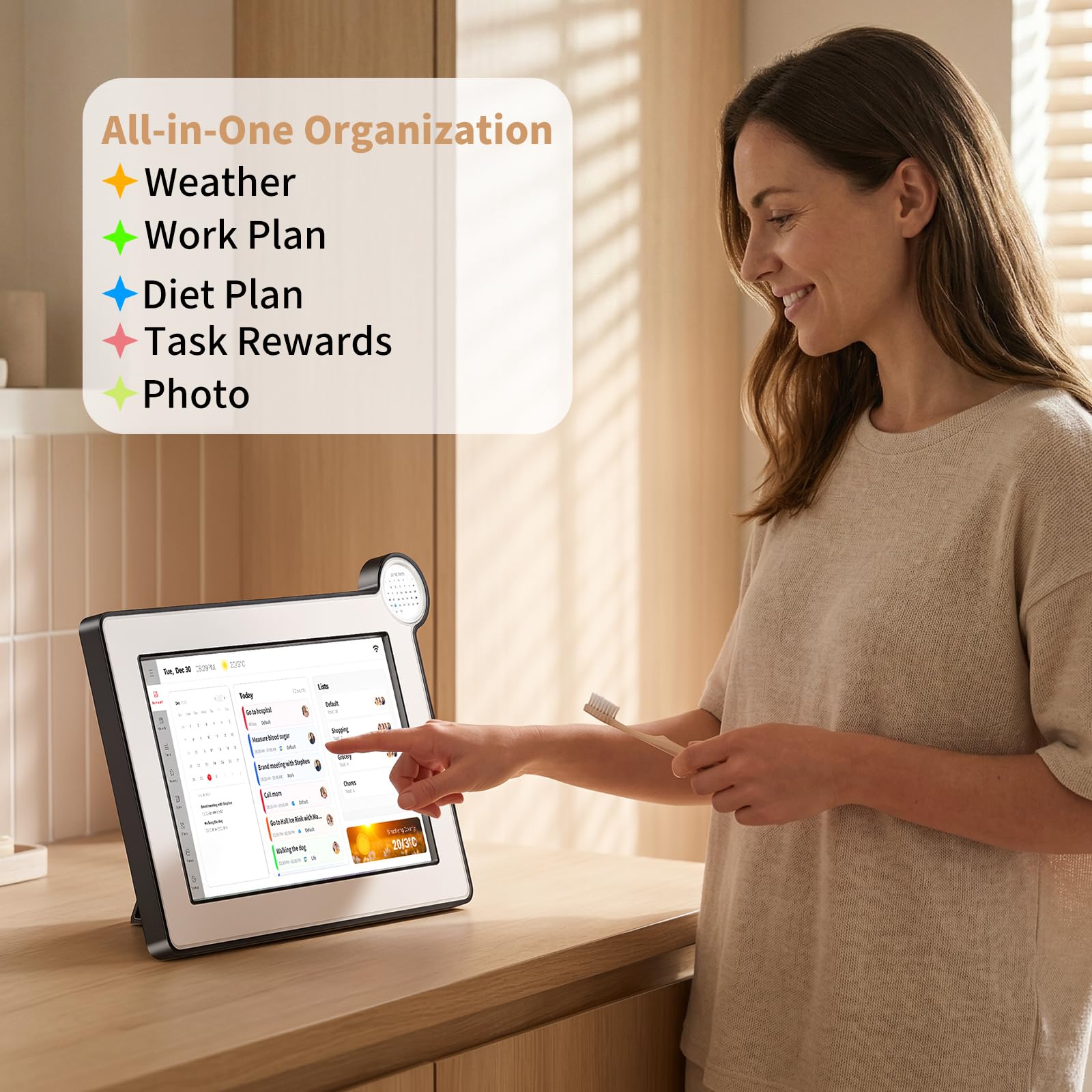 Digitaler Kalender, elektronischer Kalender mit 10,1 Zoll Touchscreen, intelligenter Kalender für Arbeit und Familienplaner, funktioniert auch als digitaler Bilderrahmen, Geschenke für Frauen und