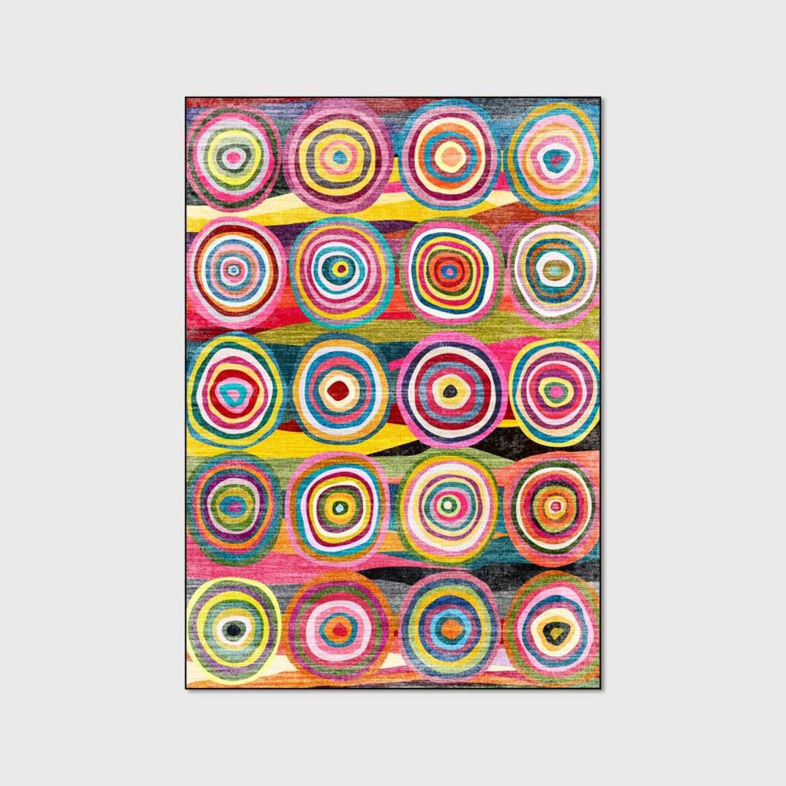 Nowoczesny dywan designerski dywan etniczny wielokolorowe okrągłe paski, antypoślizgowy bardzo duży średni wystrój domu dywaniki podłogowe-160 x 280 cm