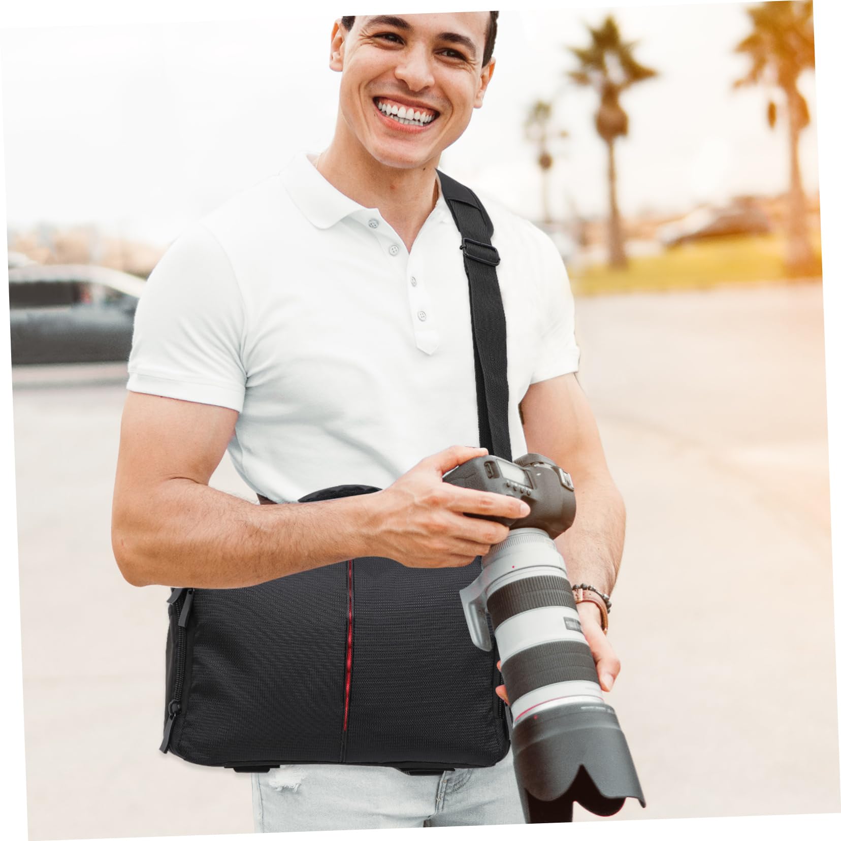 Borsa Fotografica per Reflex, Tracolla Regolabile, Tasche Interne e Copertura Antipioggia, in Nylon Nero per Accessori Foto
