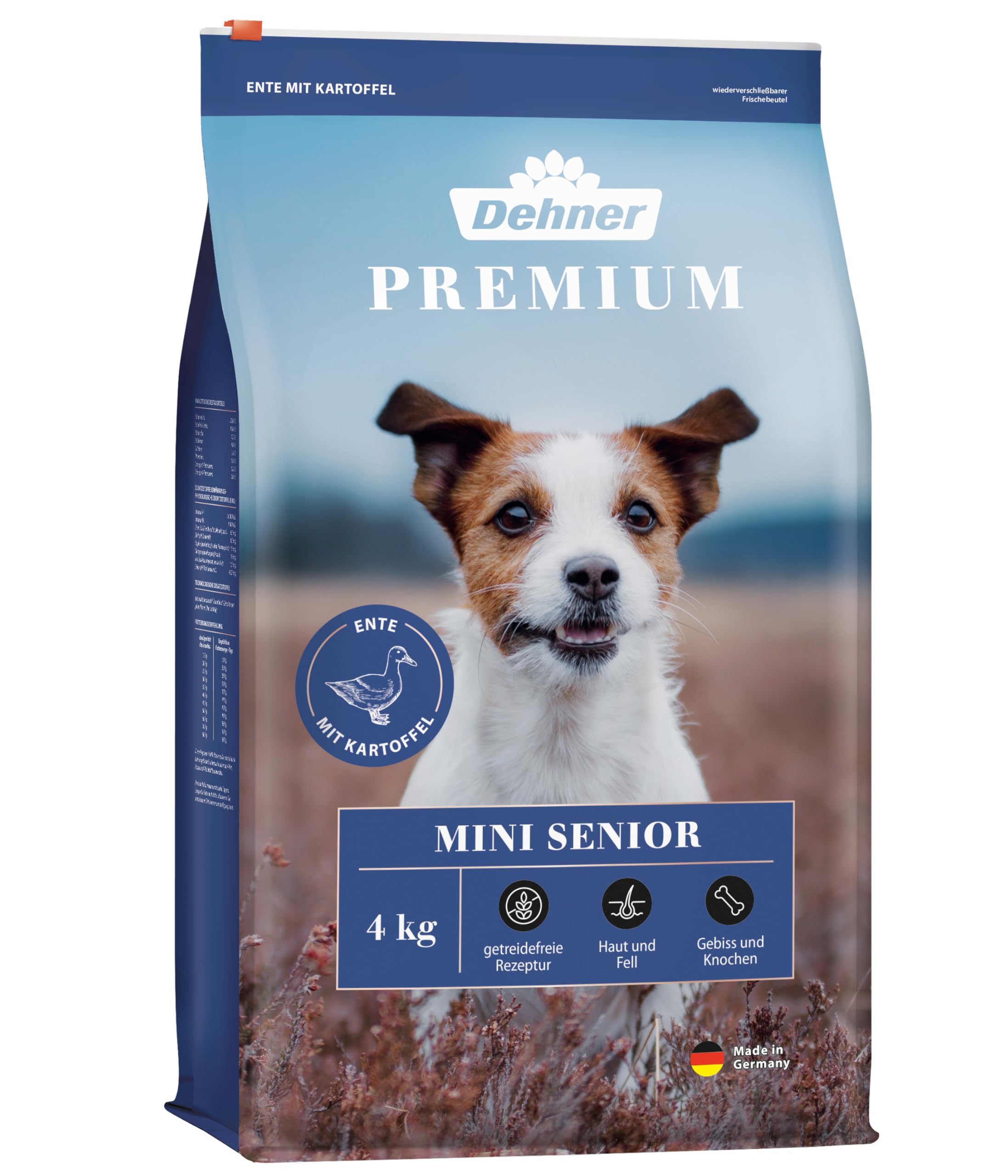Dehner Premium Perros trockenfutter Mini Senior, Pato y Cordero con Patatas, 4 kg