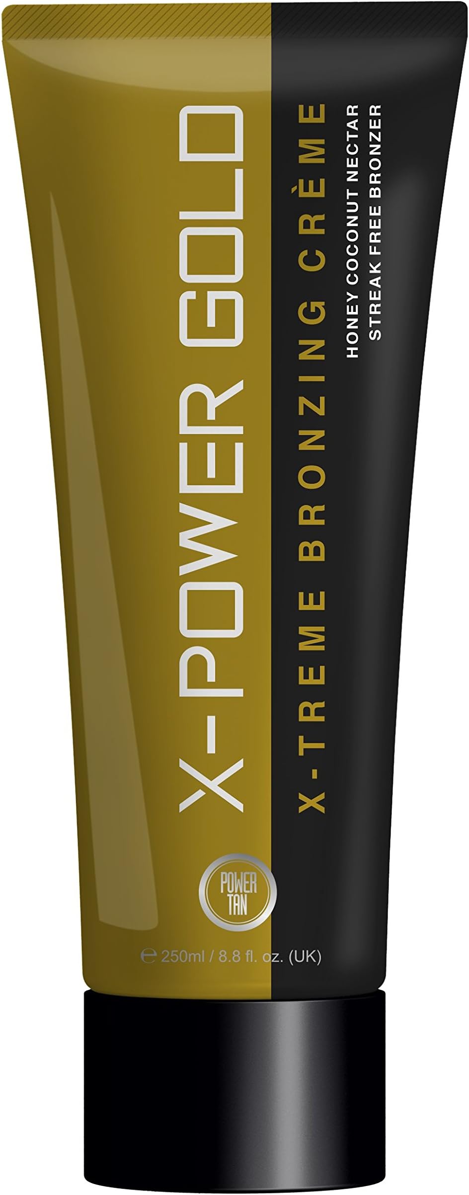 Power Tan X-Power GOLD Bronzing Non Tingle Sunbed Tanning Accelerator Cream 250 ml with Vitamin E, Hemp Hydration & Natural Streak-Free Bronzers Deep Dark Tanning, DHA Free, Honey Coconut Fragrance