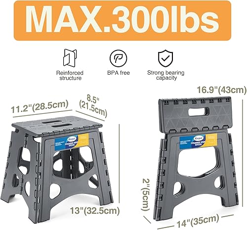 Miniatura 153 de Korpai Taburete plegable mejorado de 9 pulgadas para adultos y niños con capacidad para hasta 300 libras, taburetes plegables antideslizantes con
