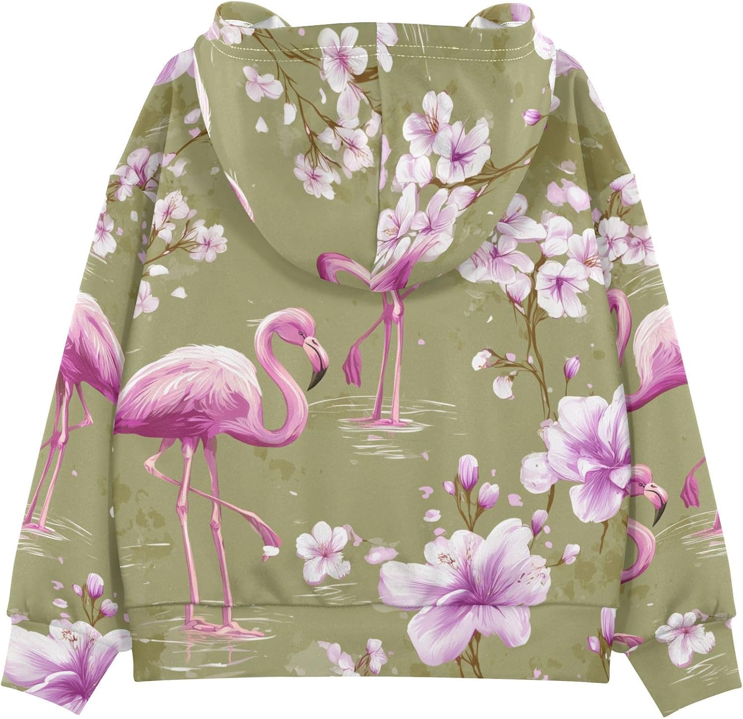 ZZXXB Spring Flamingo Flowers Kids Sweatshirts Boys Girls Hooded Kangaroo Pocket Pullover Tops XS-XXL