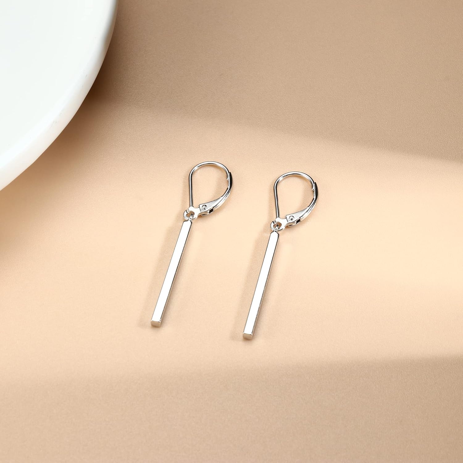 Milacolato S925 Sterling Silver Bar Dangle Earrings 18K White Gold Plated Women's Drop Dangle Earrings Hypoallergenic Leverback or Fish Hook Vertical Bar Drop Earrings for Women Teen Girls