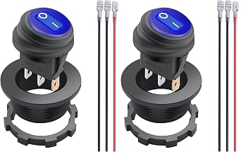 weideer 12V Round Rocker Switch Waterproof with Shell Blue LED Light SPST ON Off 3 Pin 2 Position 20A 12 Volt Toggle Switch with Wires for Automotive Car Truck Boat K-116-BU-X Pack of 2